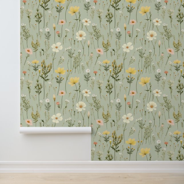 Wildflowers Floral Green Behang (Applicatie)