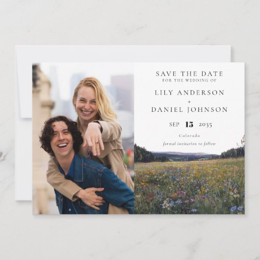 Wildflowers Floral Meadow Photo Wedding Save The Date (Voorkant)