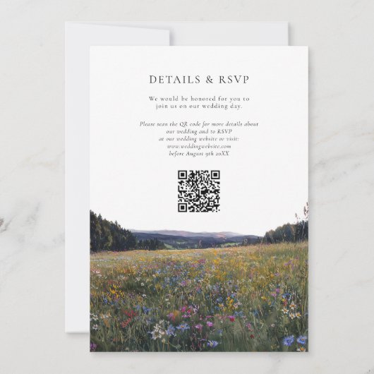 Wildflowers Floral Meadow QR Code Wedding Kaart (Achterkant)