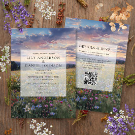 Wildflowers Floral Meadow QR Code Wedding Kaart