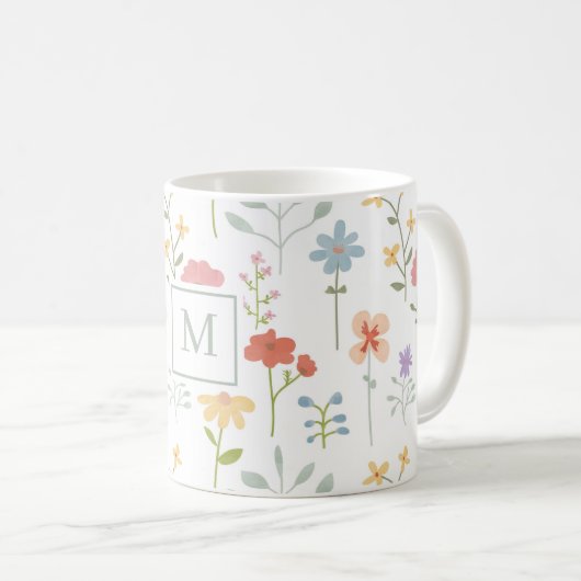Wildflowers Floral Pattern Monogram Koffiemok (Voorkant rechts)