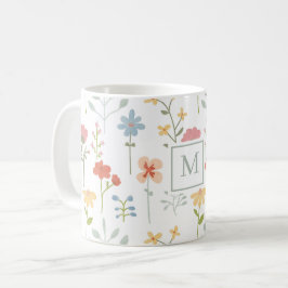 Wildflowers Floral Pattern Monogram Koffiemok