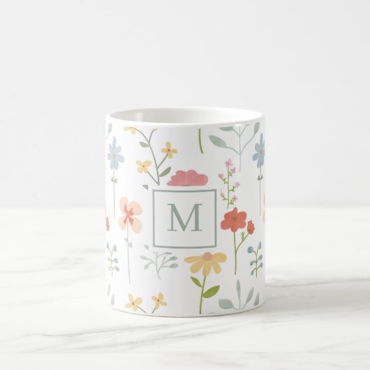 Wildflowers Floral Pattern Monogram Koffiemok (Center)