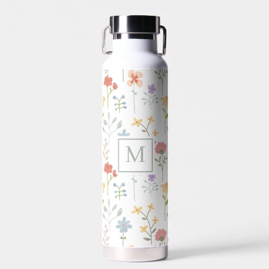 Wildflowers Floral Pattern Monogram Waterfles (Voorkant)