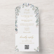 Wildflowers Floral QR Code Gold Wedding