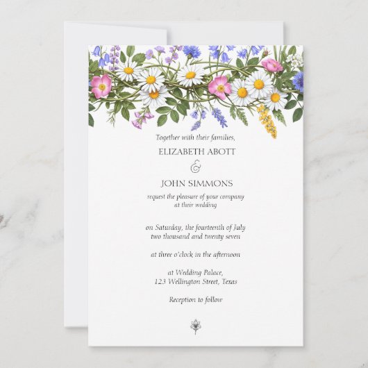 Wildflowers Floral Waterverf Custom Photo Wedding Kaart (Voorkant)