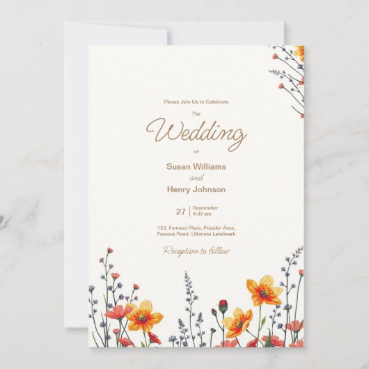 Wildflowers Floral Wedding Invitation | kleur van  Kaart (Voorkant)
