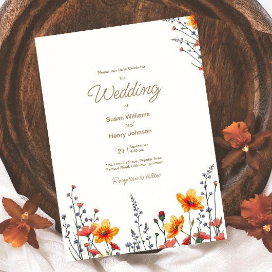 Wildflowers Floral Wedding Invitation | kleur van  Kaart