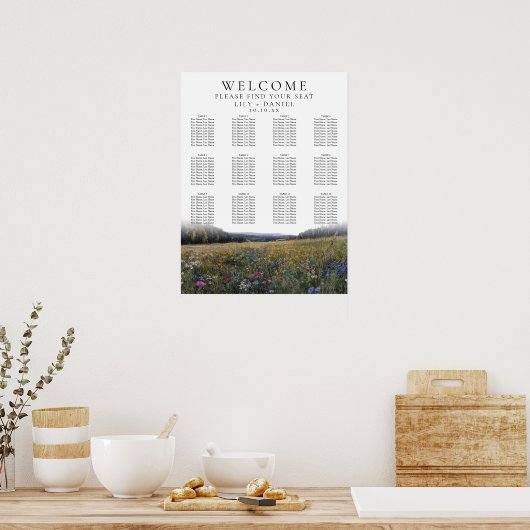 Wildflowers Floral Wedding Seating Chart Poster (Keuken)