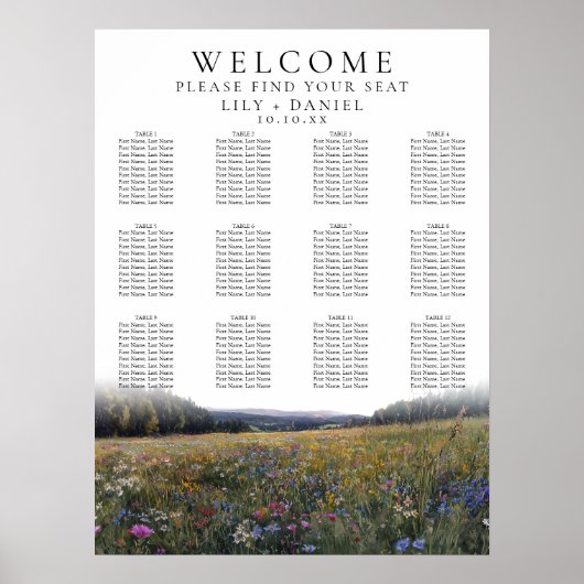 Wildflowers Floral Wedding Seating Chart Poster (Voorkant)