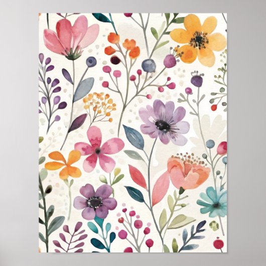 Wildflowers Floral Whimsical Pattern Poster (Voorkant)