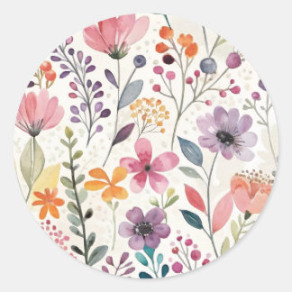 Wildflowers Floral Whimsical Pattern Ronde Sticker