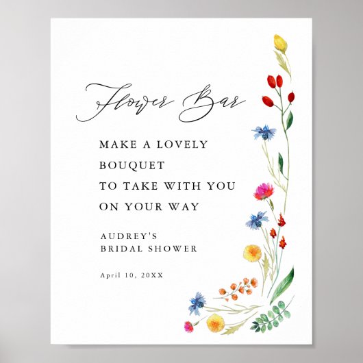 Wildflowers Flower Bar Vrijgezellenfeest Klein Poster (Voorkant)