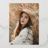 Wildflowers Foto Afstudeerfeest Echt Roos Goud Folie Uitnodiging (Achterkant)