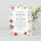 Wildflowers Fresh Meadow Rustic QR Code Wedding Kaart (Staand voorkant)