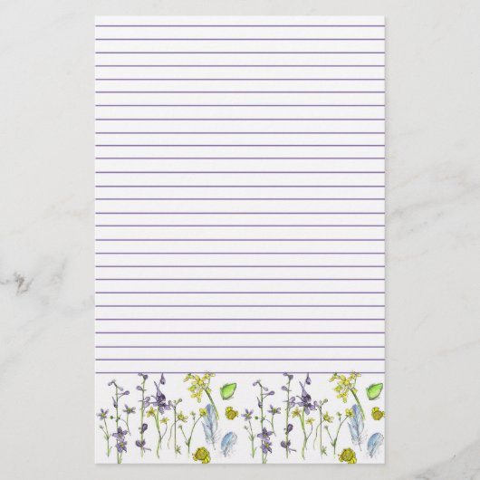 Wildflowers Frog Feathers Natuur Lined Briefpapier (Voorkant)
