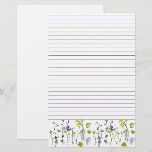 Wildflowers Frog Feathers Natuur Lined Briefpapier (Voorkant / Achterkant)