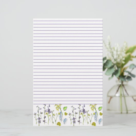 Wildflowers Frog Feathers Natuur Lined Briefpapier (Staand voorkant)