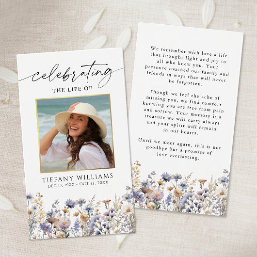 Wildflowers Funeral Celebration of Life Photo Card Visitekaartje