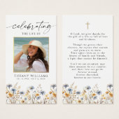 Wildflowers Funeral Celebration Photo Prayer Card Visitekaartje (Voorkant /achterkant)