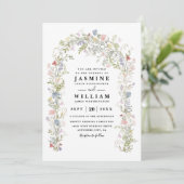 Wildflowers Garden Arch Rustic QR Code Wedding Kaart (Staand voorkant)