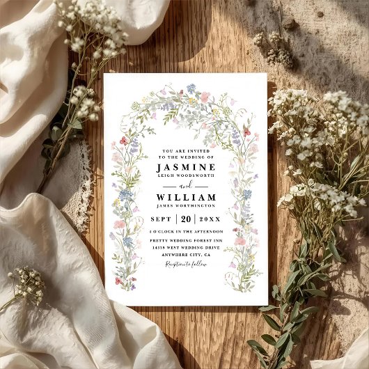 Wildflowers Garden Arch Rustic QR Code Wedding Kaart