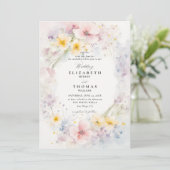 Wildflowers Garden Delicate Modern Elegant Wedding Kaart (Staand voorkant)