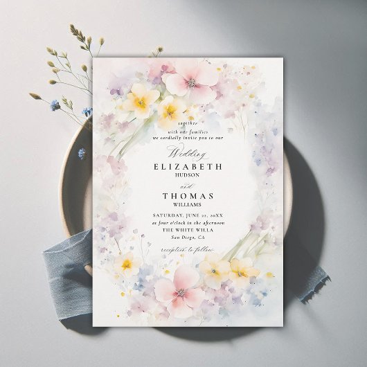 Wildflowers Garden Delicate Modern Elegant Wedding Kaart