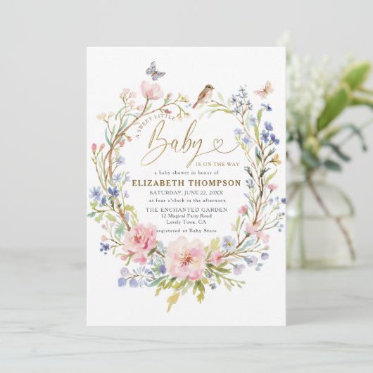 Wildflowers Garden Forest Sweet Little Baby shower Kaart (Staand voorkant)