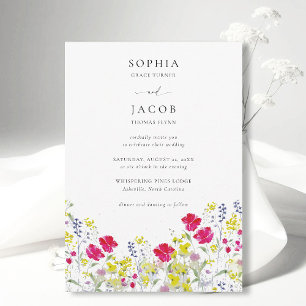 Wildflowers Garden Happy Whimsical Floral Wedding Kaart