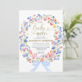 Wildflowers Garden Pink Bow Oh Baby Boy Shower Kaart (Staand voorkant)