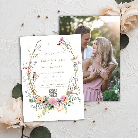 Wildflowers Garden QR Code Foto bruiloft Opslaan D Kaart