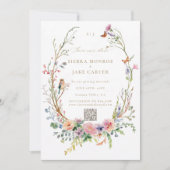 Wildflowers Garden QR Code Foto bruiloft Opslaan D Kaart (Voorkant)