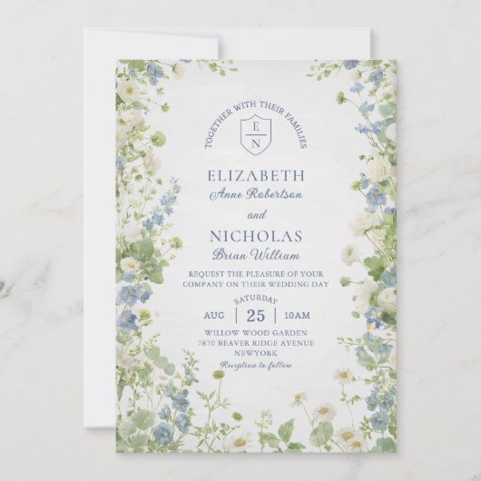Wildflowers Garden QR Code Wedding Invitation Kaart (Voorkant)
