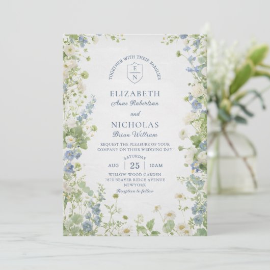 Wildflowers Garden QR Code Wedding Invitation Kaart (Staand voorkant)
