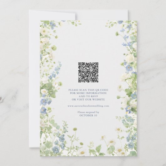 Wildflowers Garden QR Code Wedding Invitation Kaart (Achterkant)