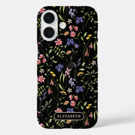 Wildflowers Gepersonaliseerde naam Zwart iPhone 16 Hoesje