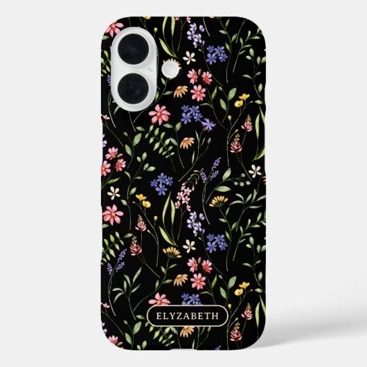 Wildflowers Gepersonaliseerde naam Zwart Case-Mate iPhone Case (Achterkant)