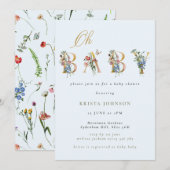  Wildflowers Goud en Blauw Baby shower Kaart (Voorkant / Achterkant)