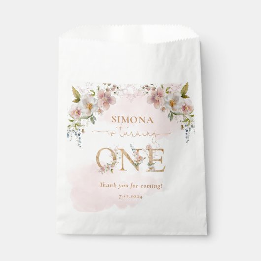 Wildflowers goud Meisje eerste verjaardag dank u Bedankzakje (Voorkant)