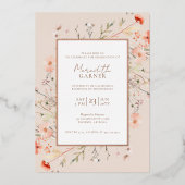 Wildflowers Graduation Party Echt Roos Goud Folie Uitnodiging (Voorkant)