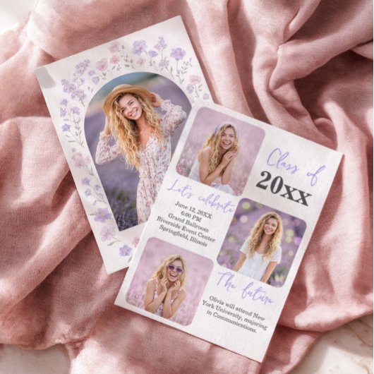 Wildflowers Graduation Photo Invitation Kaart
