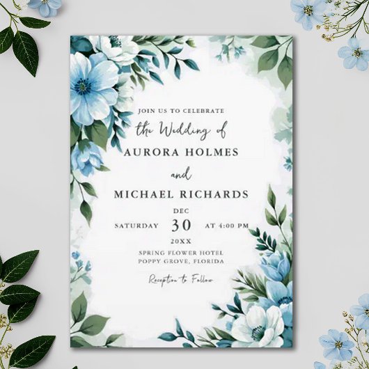 Wildflowers Green Elegant Spring Garden Wedding Kaart