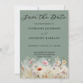 Wildflowers Green Save the Date Wedding Kaart (Voorkant)