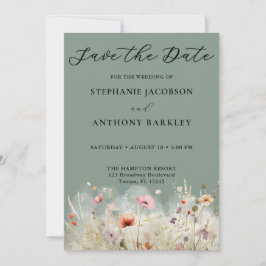 Wildflowers Green Save the Date Wedding Kaart