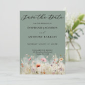 Wildflowers Green Save the Date Wedding Kaart (Staand voorkant)