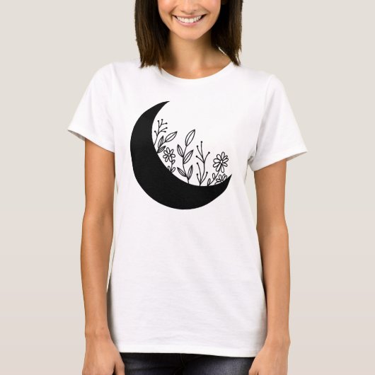 Wildflowers Growing from Moon Illustration T-shirt (Voorkant)