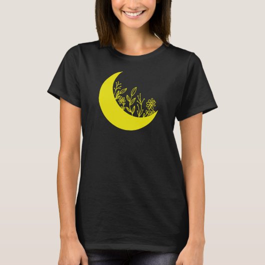 Wildflowers Growing from Moon Illustration T-shirt (Voorkant)