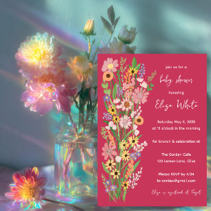 Wildflowers Handgeschilderd Custom Pink Baby showe Kaart