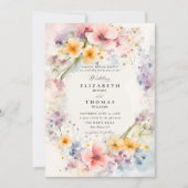 Wildflowers Happy Garden Modern Elegant Wedding Kaart (Voorkant)